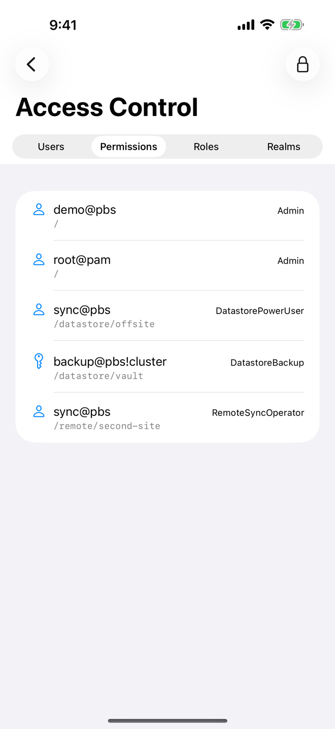 Permissions of a Backup Server in Access Control