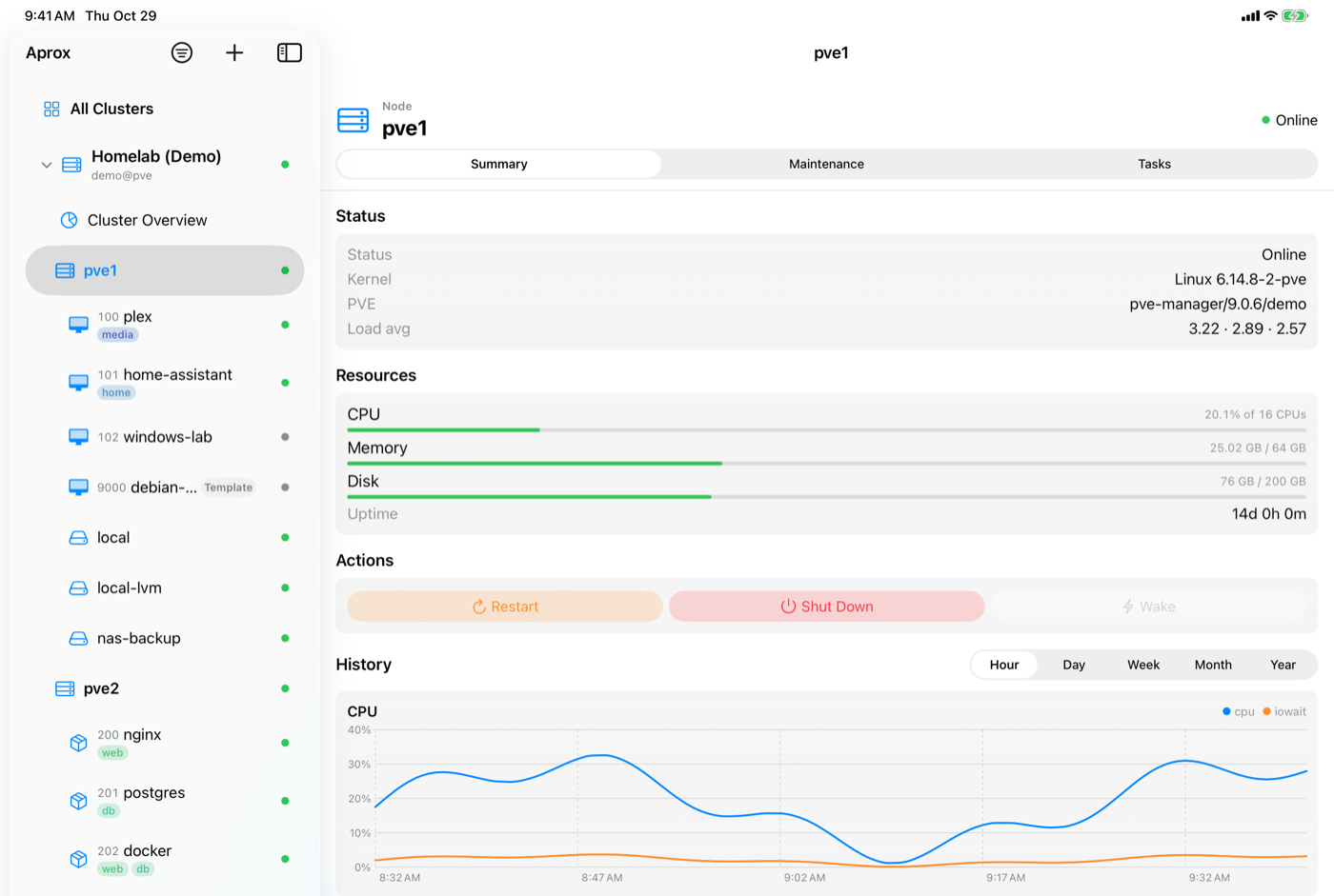 Aprox on iPad with the sidebar and a node's summary side by side